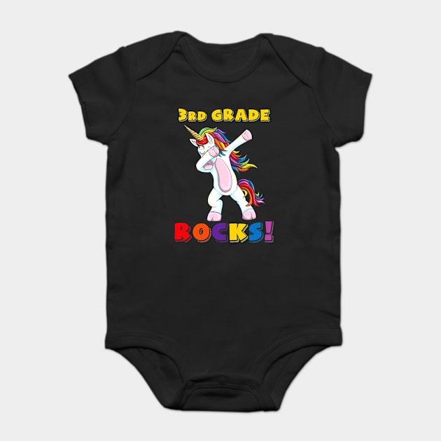 3rd Grade Rocks Dabbing Unicorn  Gift Baby Bodysuit by finchandrewf